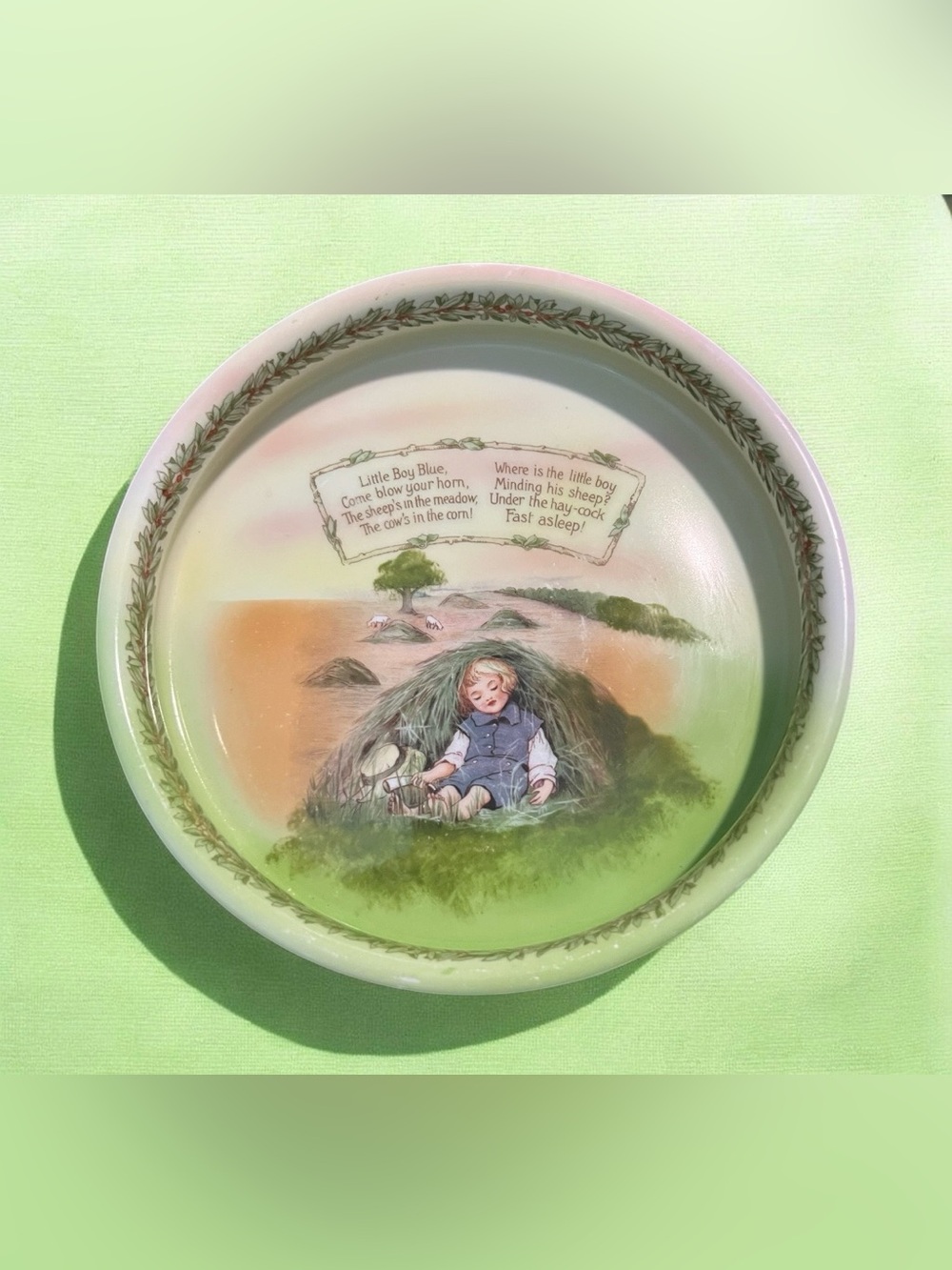 1900's Royal Bayreuth porcelain child's dish with Little Boy Blue nursery rhyme.
